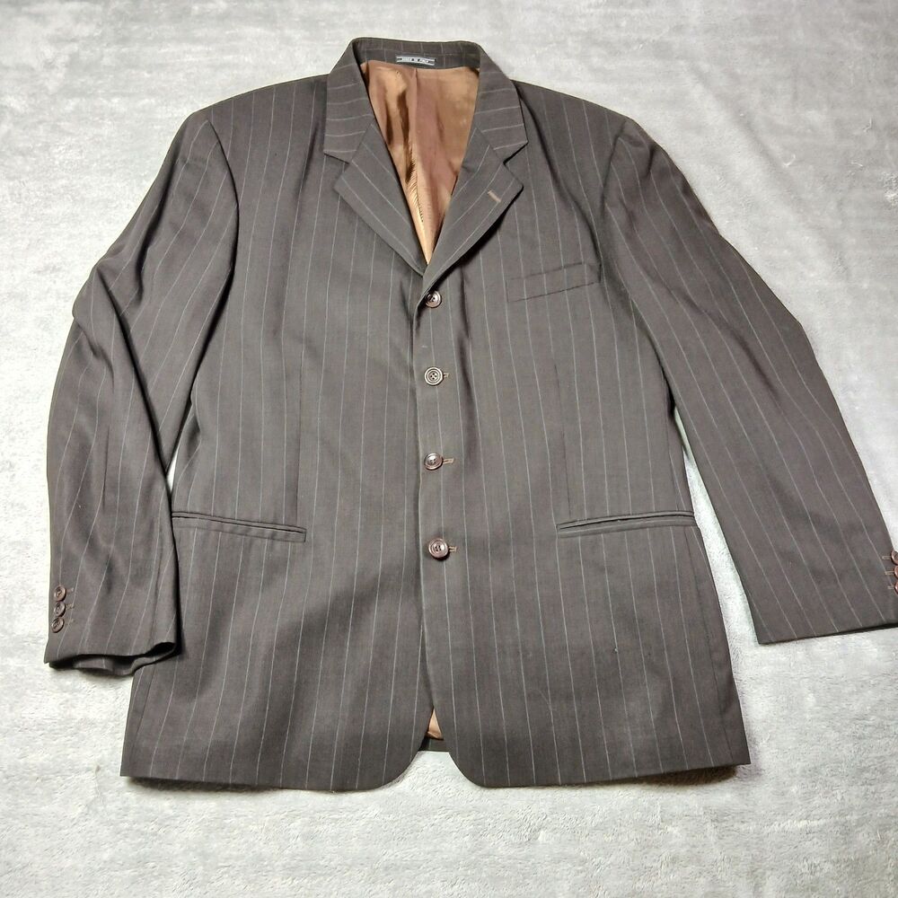 Ermenegildo Zegna Blazer 46R Brown Striped Wool Milanese Minimalism Quiet Luxury